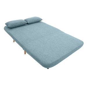 Chauffeuse 2 places convertible en tissu vert de gris et bois clair amiko