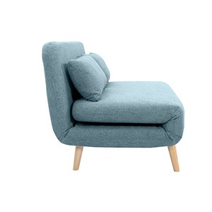 Chauffeuse 2 places convertible en tissu vert de gris et bois clair amiko