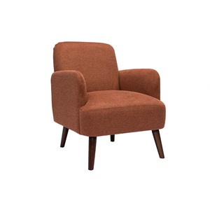 Fauteuil en tissu effet velours texturé terre brûlée et bois foncé isko