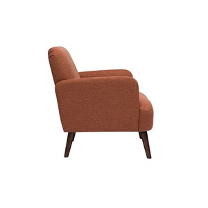 Fauteuil en tissu effet velours texturé terre brûlée et bois foncé isko