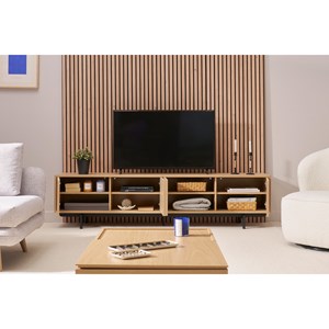 Meuble tv finition bois chêne et métal noir l200 cm manny