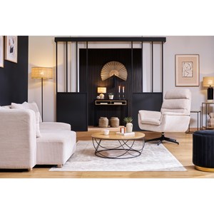 Fauteuil pivotant en tissu chenille beige et métal noir jonah