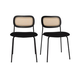 Chaises en velours noir, métal noir et cannage rotin (lot de 2) miranda