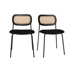 Chaises en velours noir, métal noir et cannage rotin (lot de 2) miranda