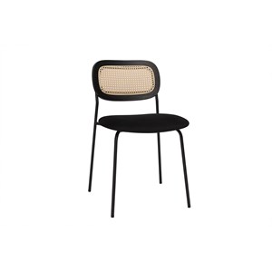 Chaises en velours noir, métal noir et cannage rotin (lot de 2) miranda