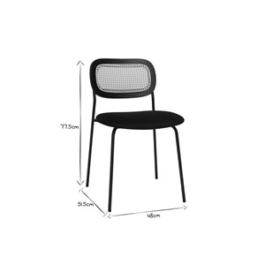 Chaises en velours noir, métal noir et cannage rotin (lot de 2) miranda