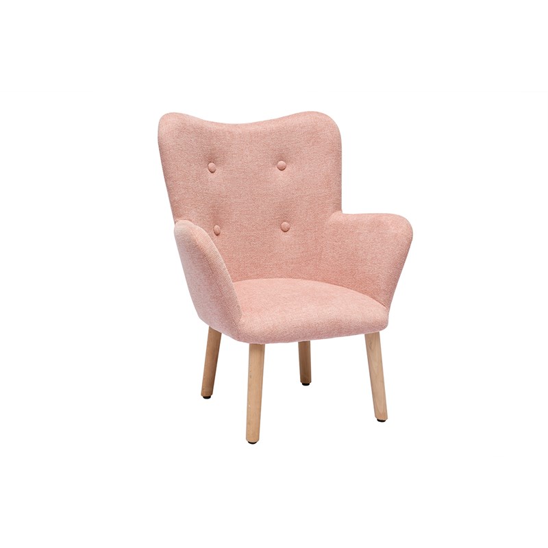 Fauteuil enfant en tissu effet velours texturé rose et bois clair baby bristol
