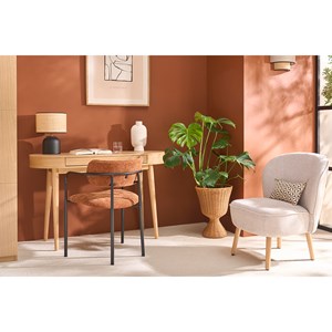 Fauteuil en tissu effet laine bouclée blanc et bois clair amanita