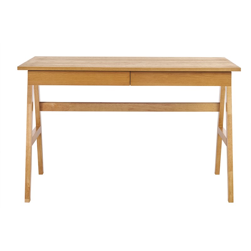 Bureau avec rangements 2 tiroirs bois clair hévéa l120 cm brook