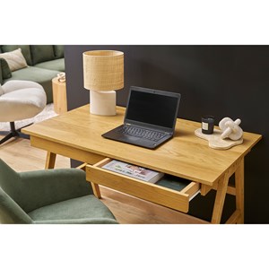 Bureau avec rangements 2 tiroirs bois clair hévéa l120 cm brook