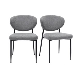 Chaises en tissu effet velours texturé gris et métal noir (lot de 2) breka