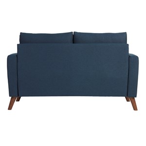 Canapé 2 places en tissu bleu foncé et bois foncé munik