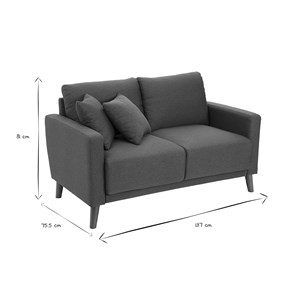 Canapé 2 places en tissu bleu foncé et bois foncé munik