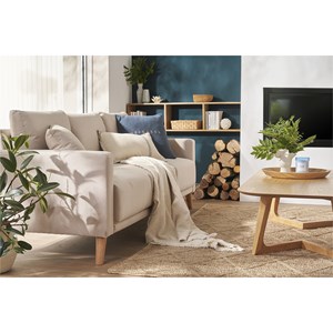 Canapé 3 places en tissu gris et bois clair munik