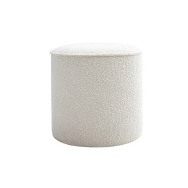 Pouf rond en tissu effet laine bouclée blanc d40 cm paul