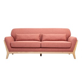 Canapé 3 places en tissu effet velours texturé terracotta et bois clair yoko