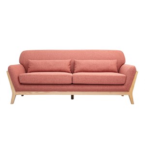 Canapé 3 places en tissu effet velours texturé terracotta et bois clair yoko