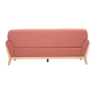 Canapé 3 places en tissu effet velours texturé terracotta et bois clair yoko