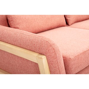 Canapé 3 places en tissu effet velours texturé terracotta et bois clair yoko