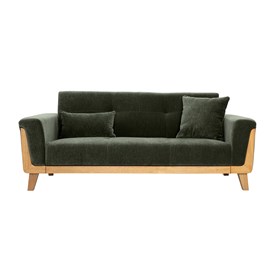 Canapé 3 places en tissu effet velours vert kaki et bois clair fjord