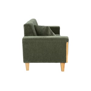 Canapé 3 places en tissu effet velours vert kaki et bois clair fjord