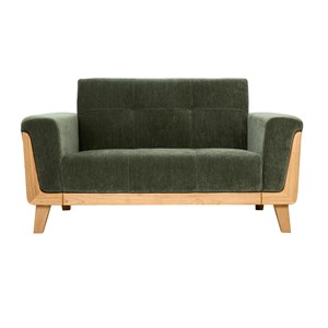 Canapé 2 places en tissu effet velours vert kaki et bois clair fjord