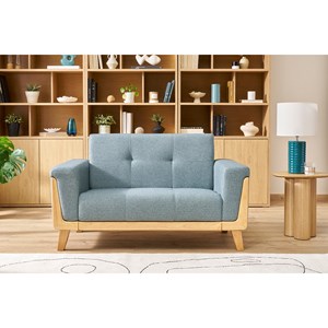 Canapé 2 places en tissu effet velours vert kaki et bois clair fjord