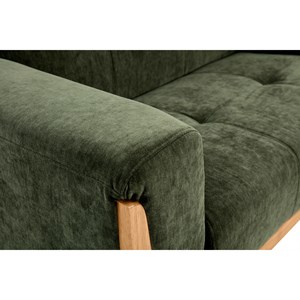 Canapé 2 places en tissu effet velours vert kaki et bois clair fjord