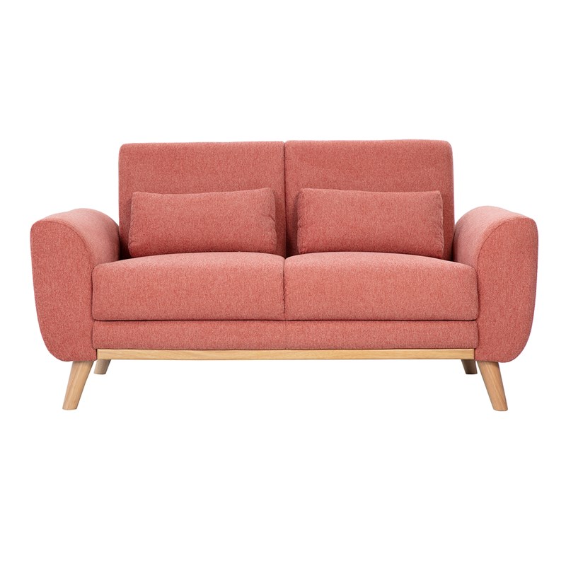 Canapé 2 places en tissu effet velours texturé terracotta et bois clair ektor