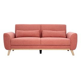 Canapé 3 places en tissu effet velours texturé terracotta et bois clair ektor