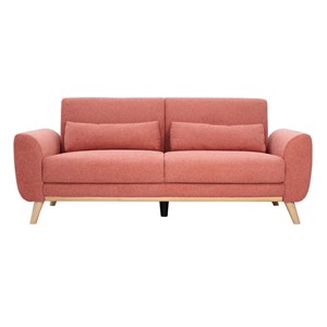 Canapé 3 places en tissu effet velours texturé terracotta et bois clair ektor