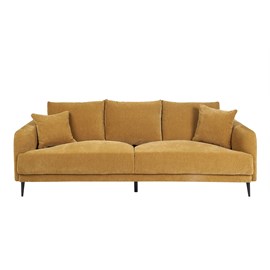 Canapé 3 places en tissu effet velours jaune curry et métal noir jerry