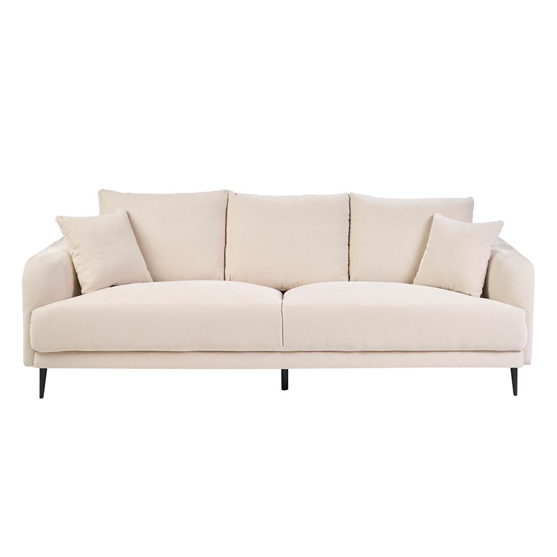 Canapé 3 places en tissu effet velours beige et métal noir jerry