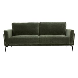Canapé 3 places en tissu effet velours vert kaki et métal noir mosco