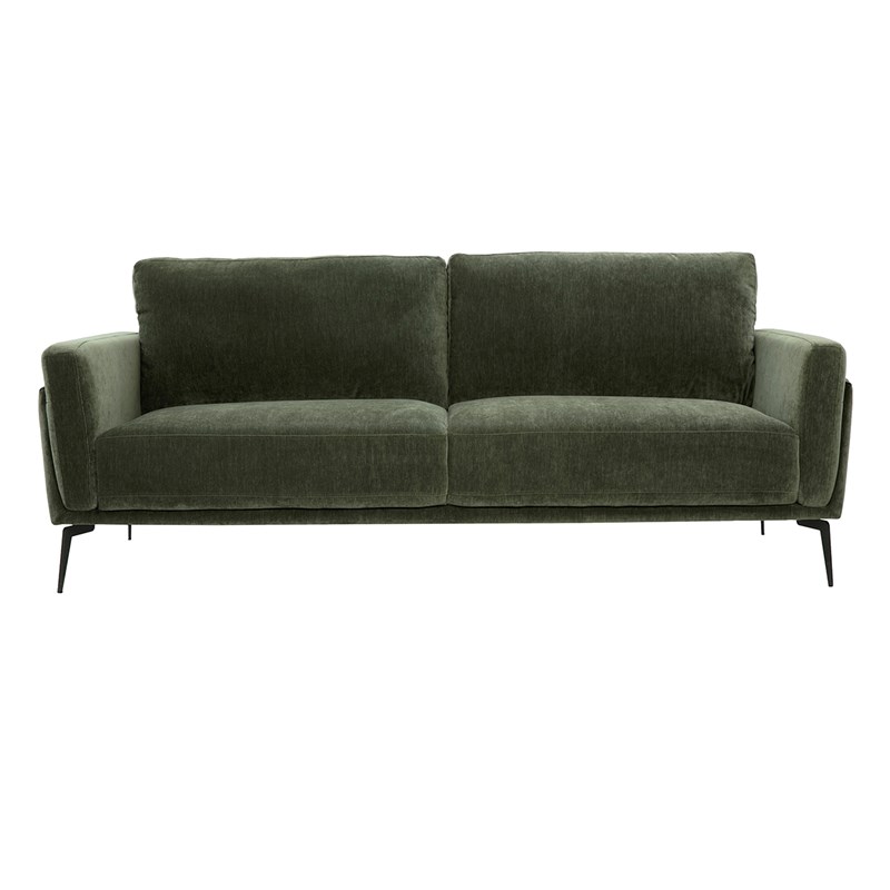 Canapé 3 places en tissu effet velours vert kaki et métal noir mosco