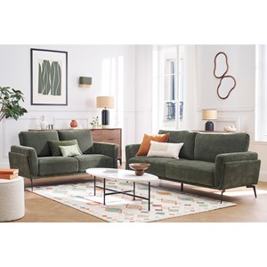 Canapé 3 places en tissu effet velours vert kaki et métal noir mosco