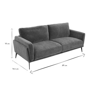 Canapé 3 places en tissu effet velours vert kaki et métal noir mosco