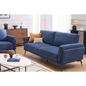 Canapé 3 places en tissu effet velours texturé bleu foncé et métal noir mosco