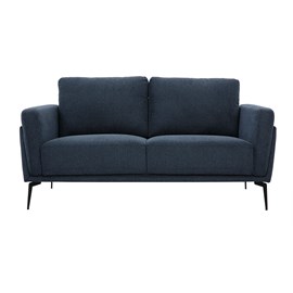 Canapé 2 places en tissu effet velours texturé bleu foncé et métal noir mosco