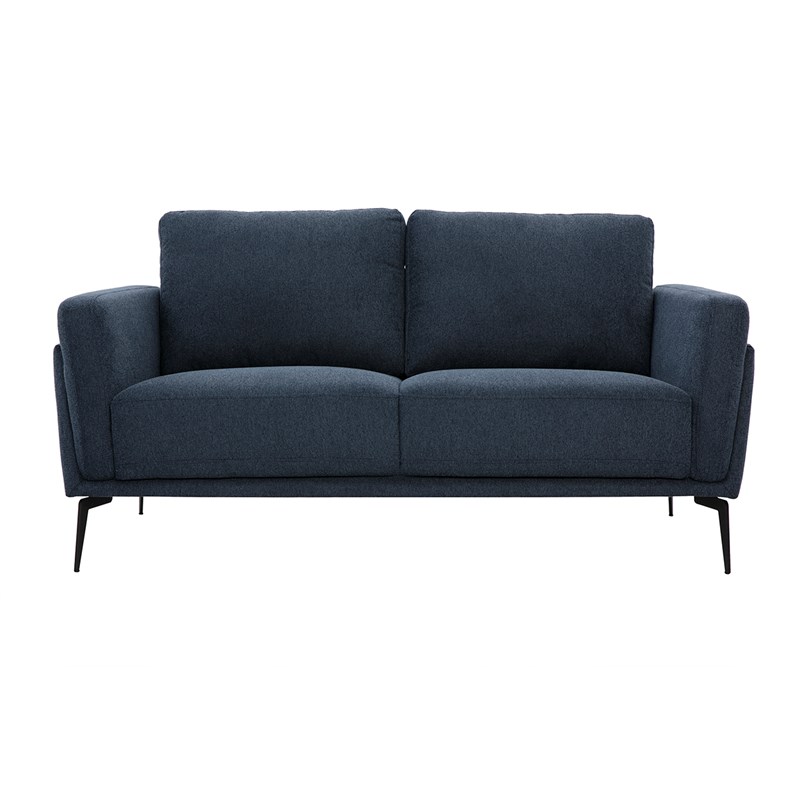Canapé 2 places en tissu effet velours texturé bleu foncé et métal noir mosco