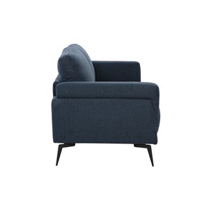 Canapé 2 places en tissu effet velours texturé bleu foncé et métal noir mosco