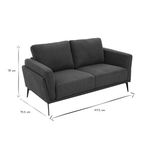 Canapé 2 places en tissu effet velours texturé bleu foncé et métal noir mosco