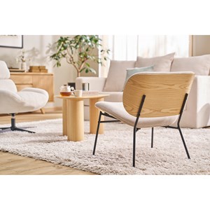 Fauteuil en tissu effet velours texturé beige et métal noir shelby