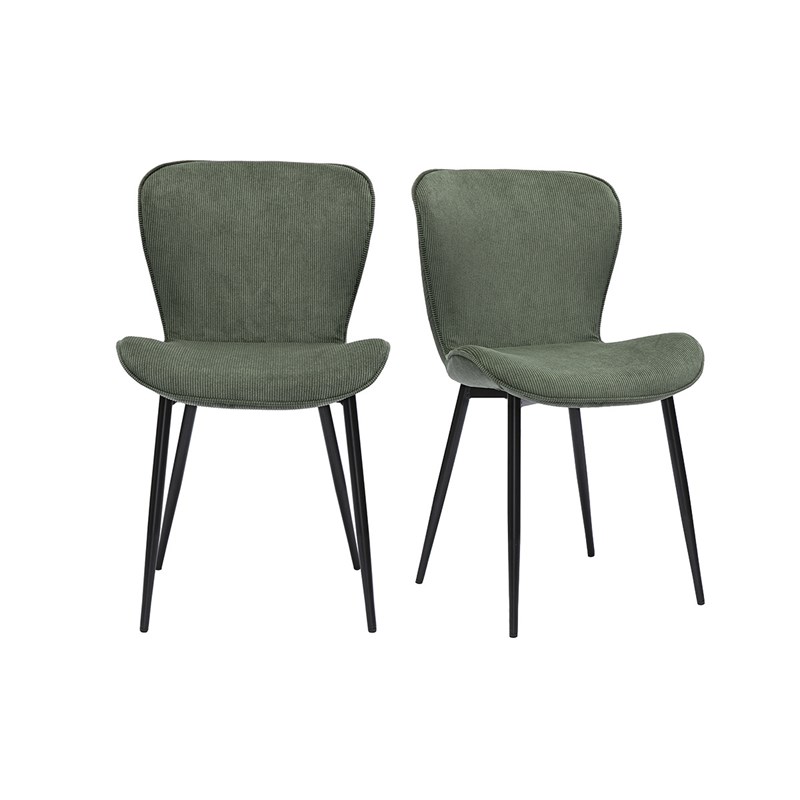Chaises en tissu velours côtelé vert kaki et métal noir (lot de 2) addict