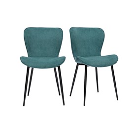 Chaises en tissu velours côtelé bleu canard et métal noir (lot de 2) addict