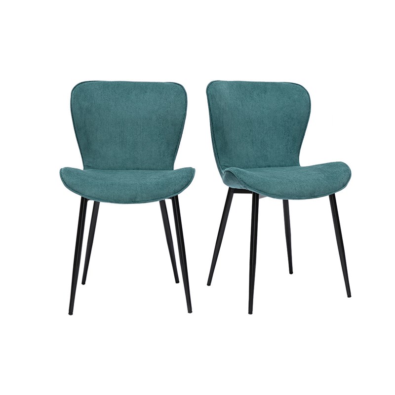 Miliboo - Chaises en tissu velours côtelé bleu canard et métal noir (lot de 2) addict