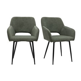 Chaises en tissu velours côtelé vert kaki et métal noir (lot de 2) laurette
