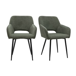 Chaises en tissu velours côtelé vert kaki et métal noir (lot de 2) laurette