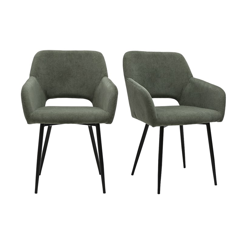 Chaises en tissu velours côtelé vert kaki et métal noir (lot de 2) laurette