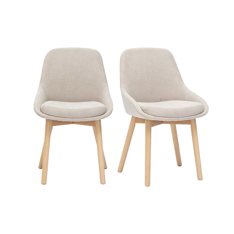 Chaises en tissu effet velours beige et bois clair massif (lot de 2) holo